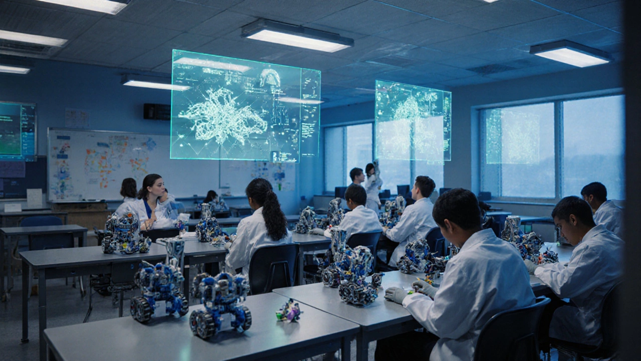 Students working on robotics in a high-tech classroom at Thomas Jefferson High