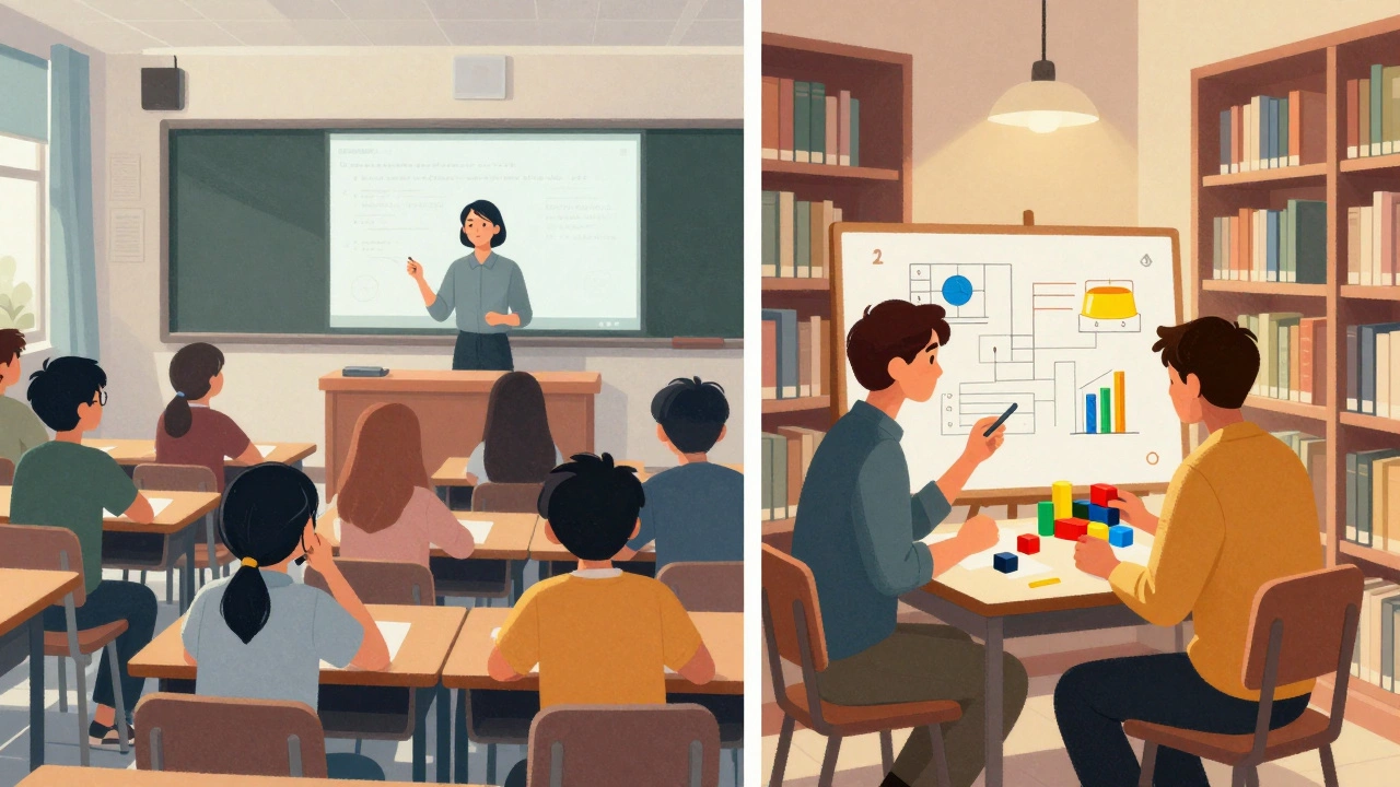 Contrasting classroom chaos with focused one-on-one tutoring using visual learning aids.