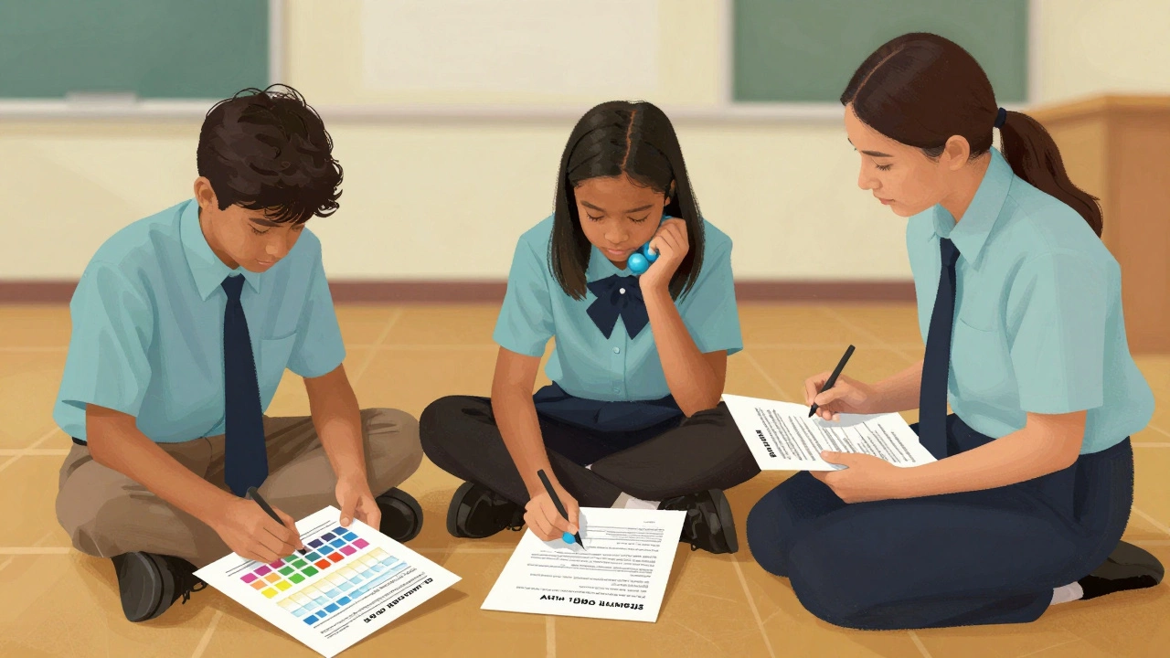 Three students with different learning needs receiving personalized tutoring from one supportive educator.