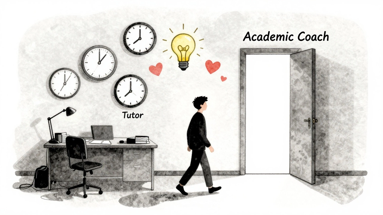 A symbolic journey from tutoring to academic coaching, illustrated with light, icons, and a path toward growth.