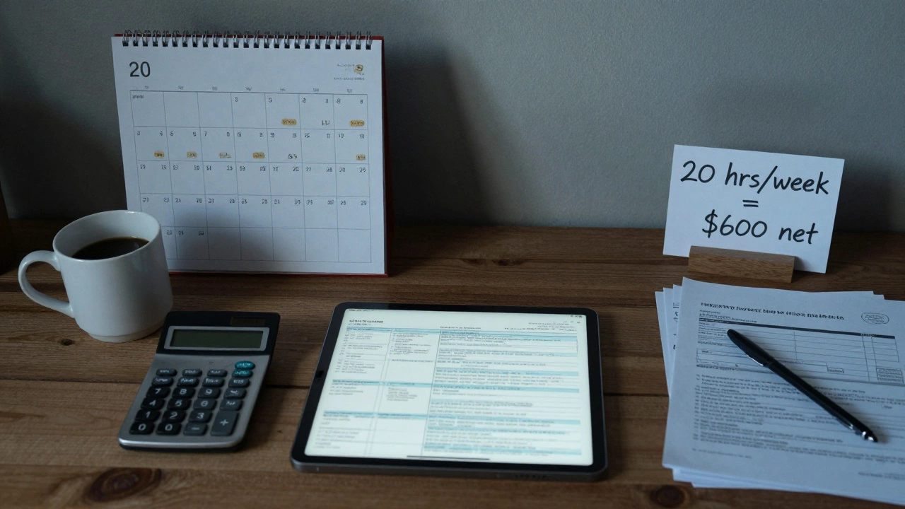 A tutor's home workspace at dawn showing tax documents, canceled appointments, and printed worksheets to reveal hidden costs of private tutoring.