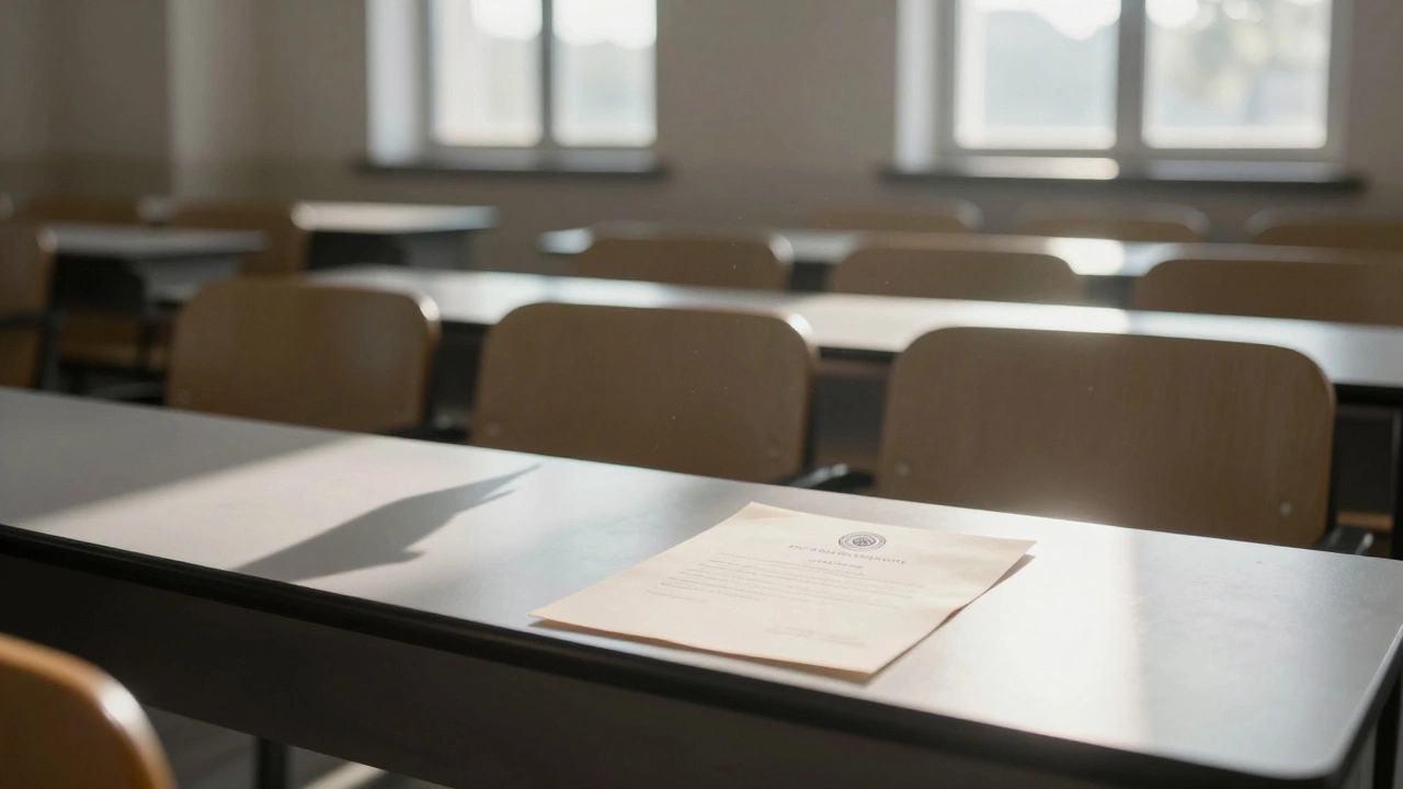 An empty university chair with two symbolic shadows, representing A-Level and IB applicants under sunlight.
