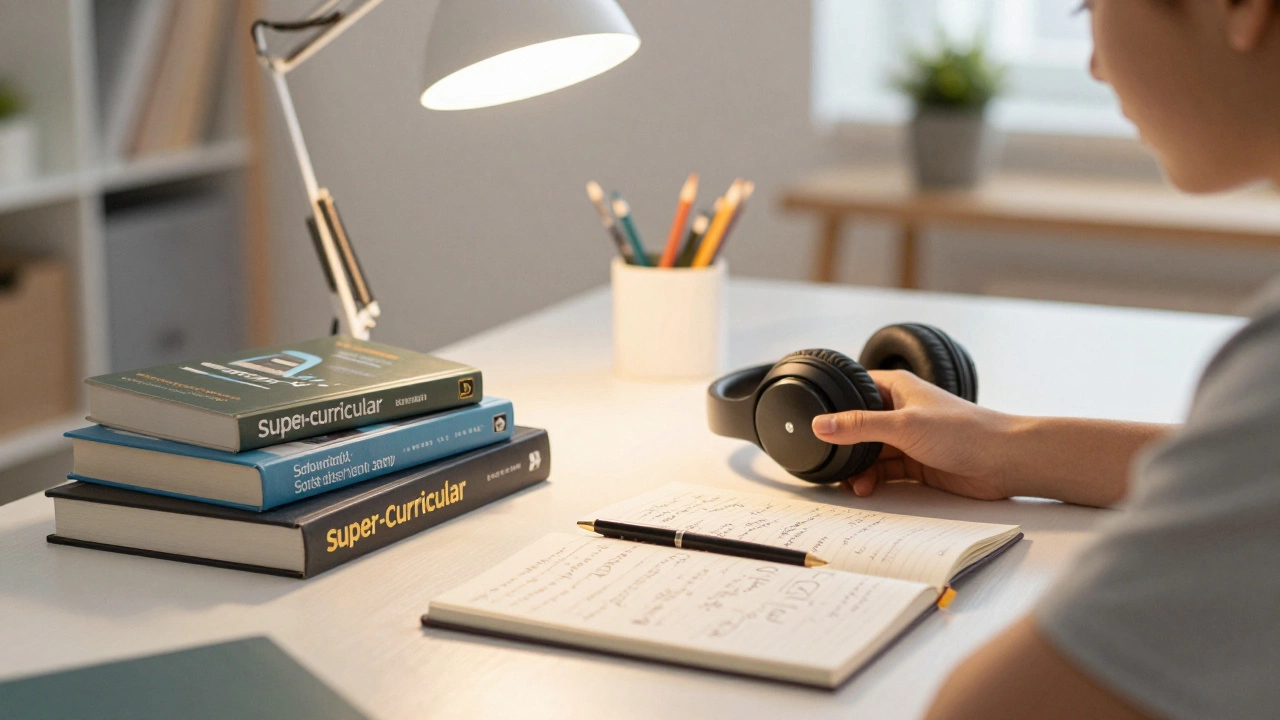 A student's study desk with advanced books and a lamp reflecting academic passion