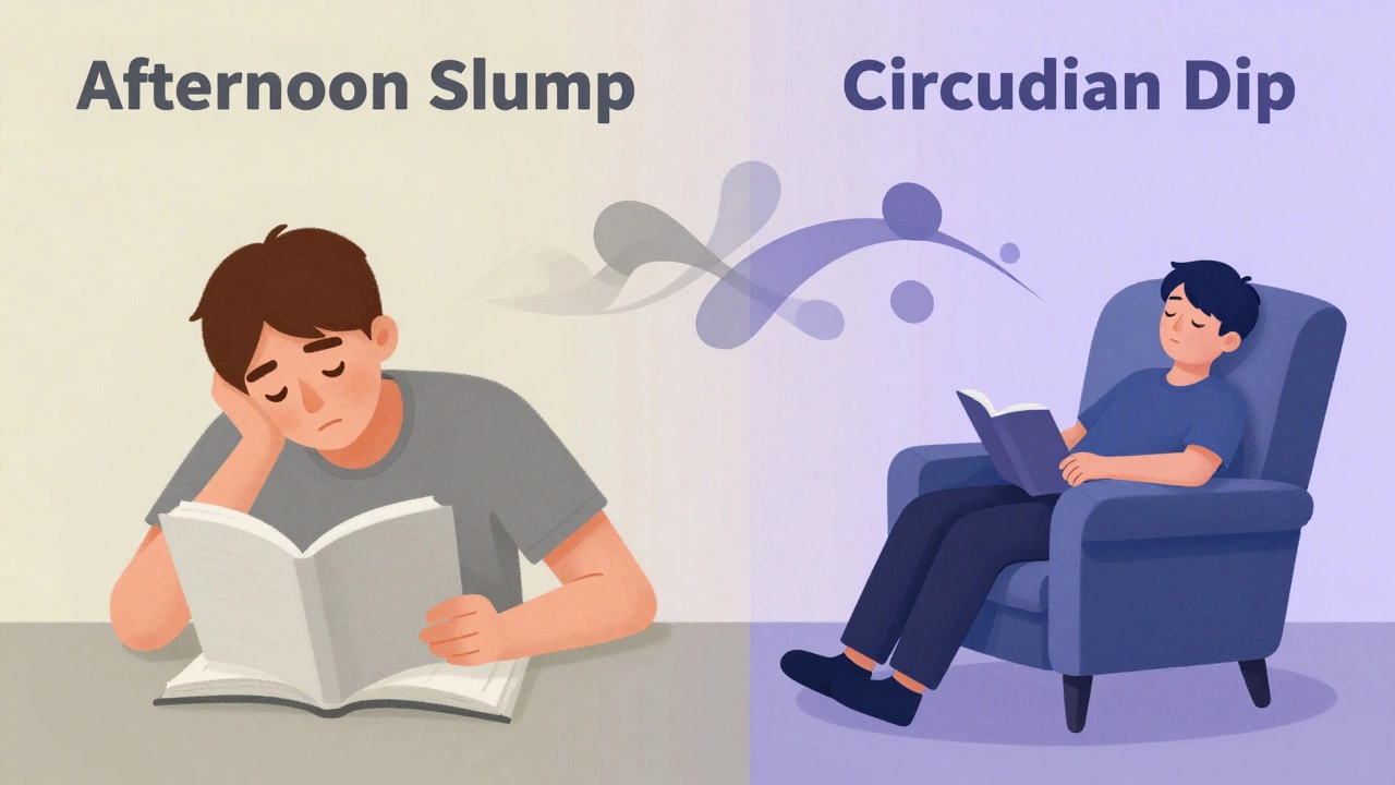 An artistic contrast between a tired student and a refreshing power nap during a mid-day dip