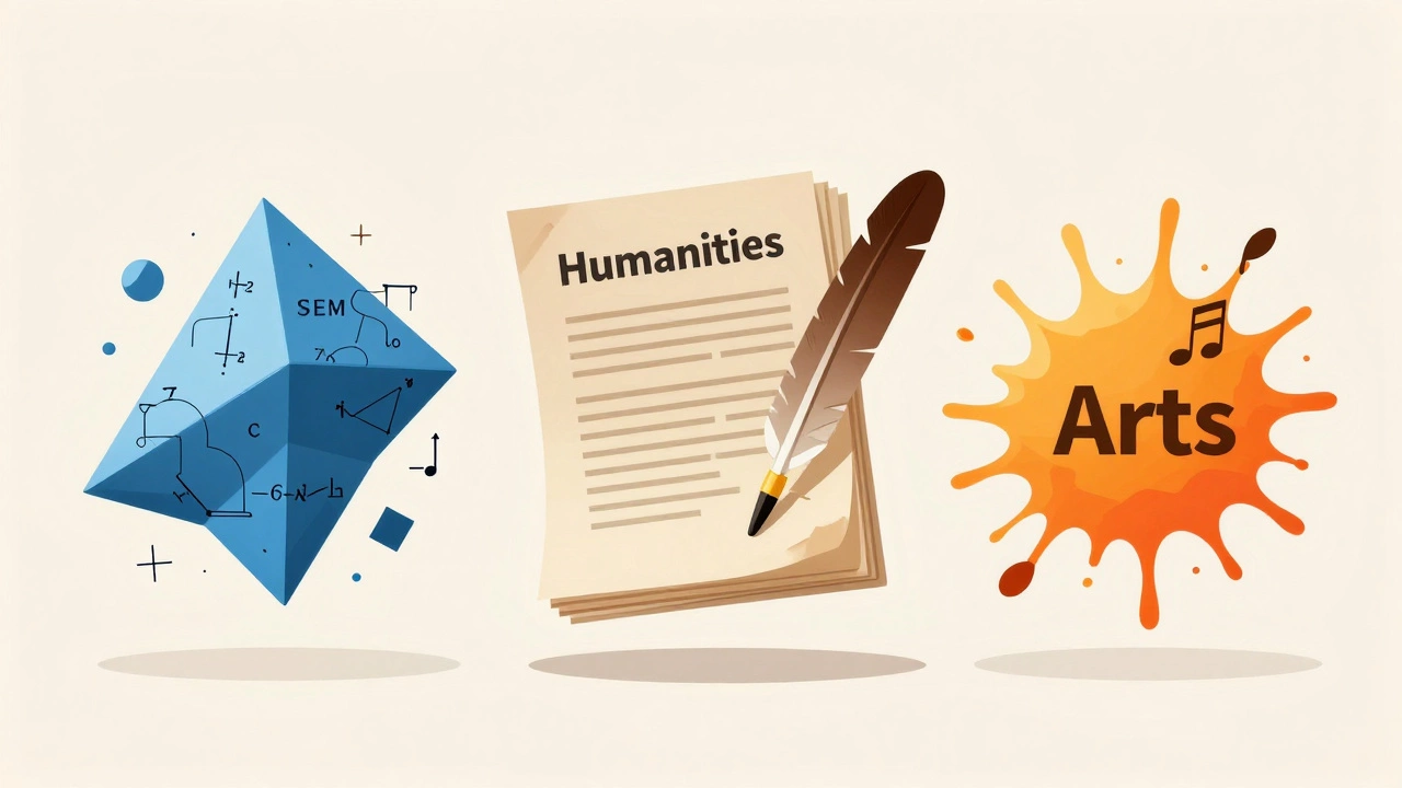 Abstract illustration showing different A-level subject types like math and arts