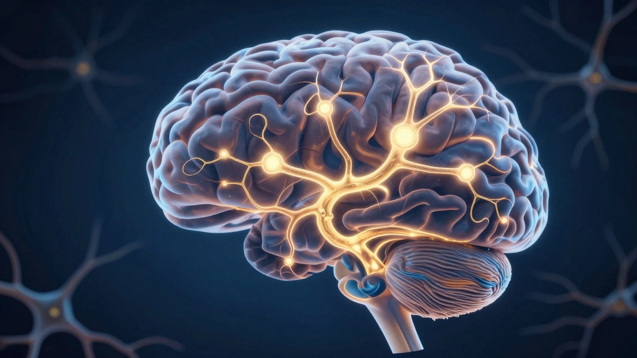 Glowing neural network illustrating brain plasticity