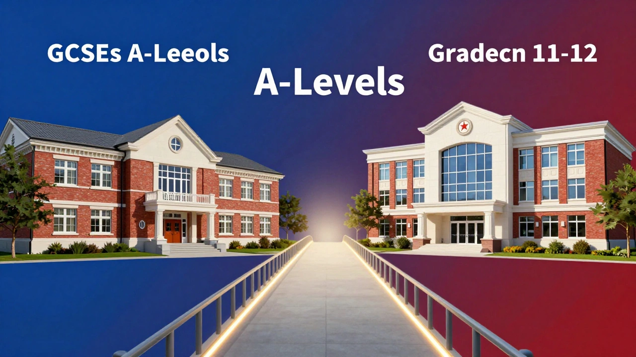 Illustration of a bridge connecting British and American education systems