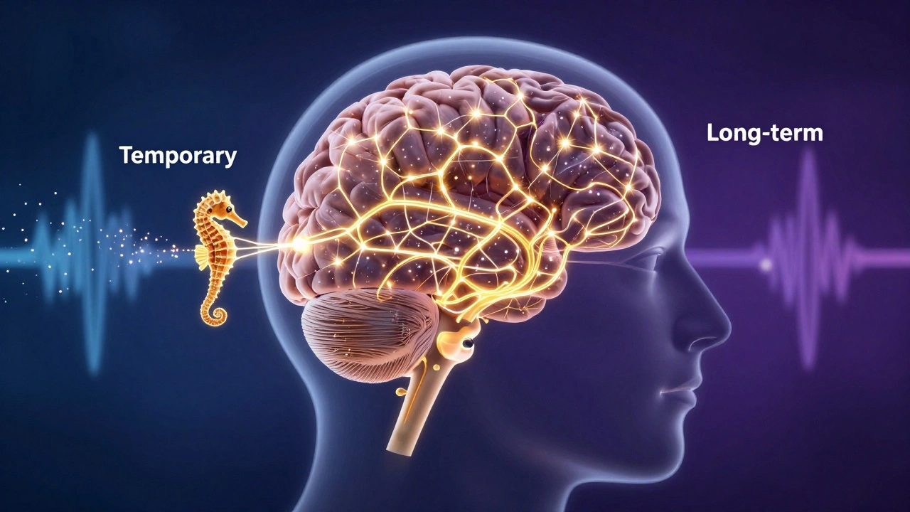 Illustration of brain transferring memories from hippocampus to neocortex during sleep