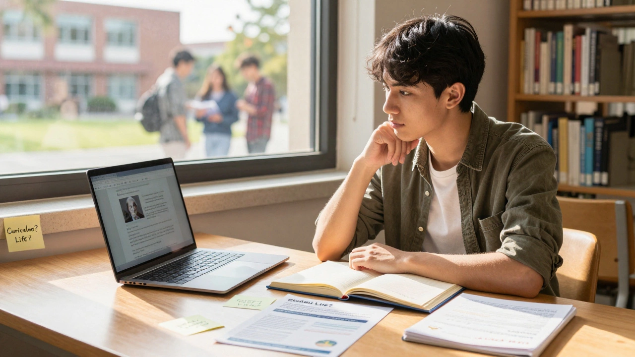 Student researching faculty profiles and curriculum details