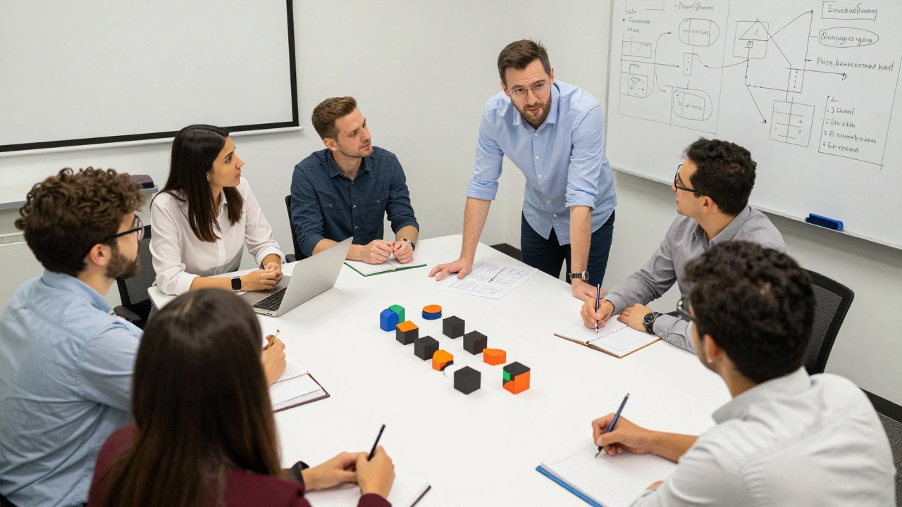 Professionals engaging in hands-on group problem solving