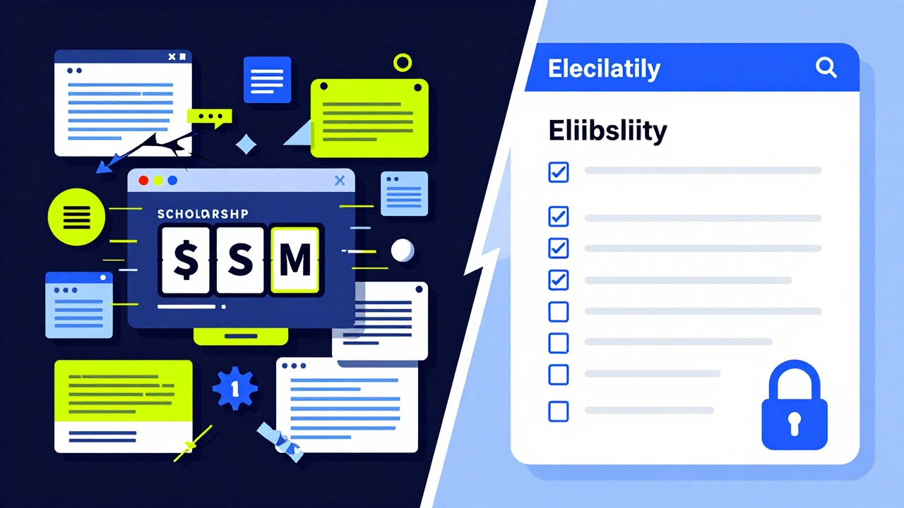 Visual comparison of scam signs versus legitimate scholarships