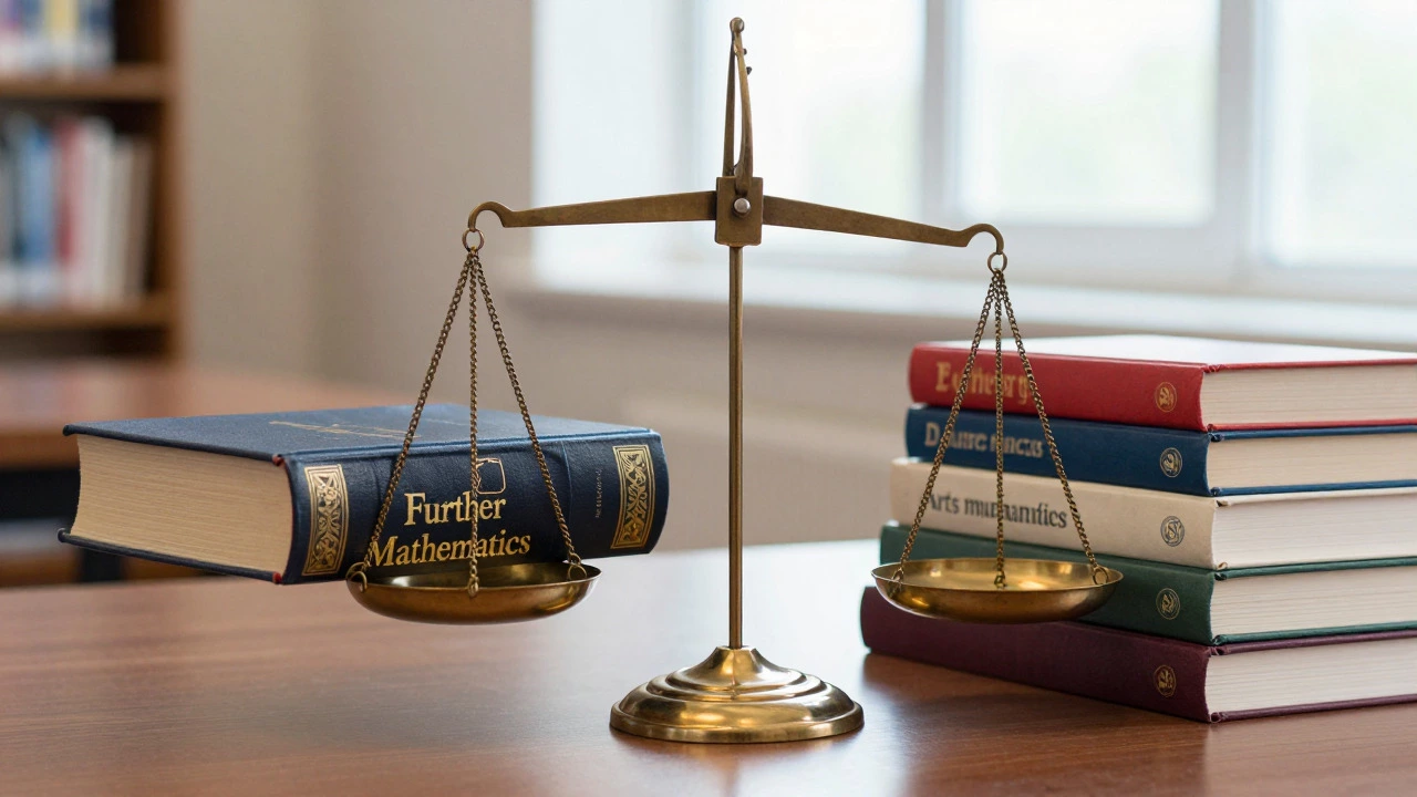 A balance scale weighing difficult vs enjoyable A-level subjects