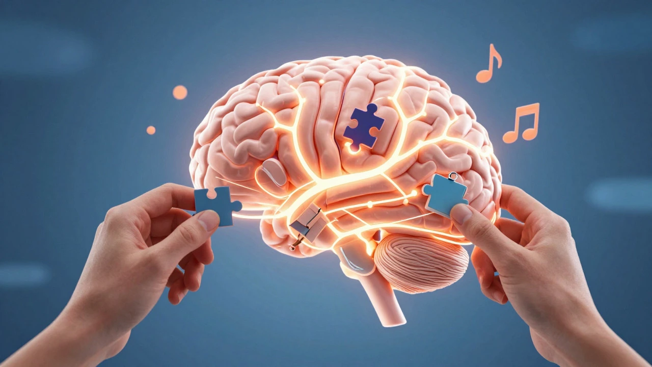Abstract illustration of neural pathways strengthening through therapy and education