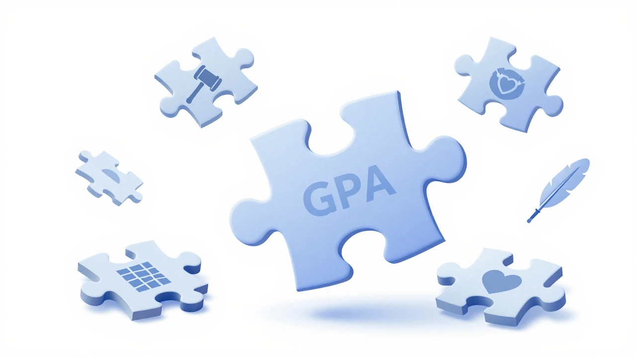 Jigsaw puzzle metaphor showing GPA as one piece of holistic admissions