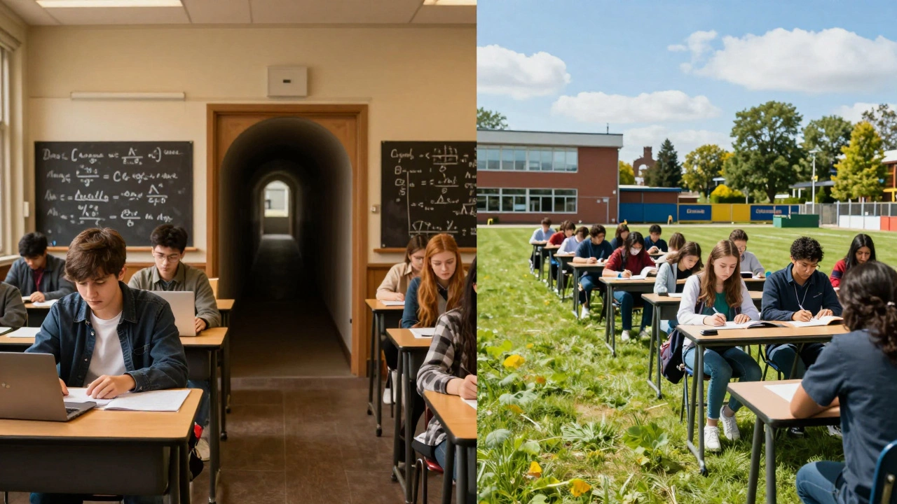 Split view comparing UK A-Level specialization vs US AP breadth