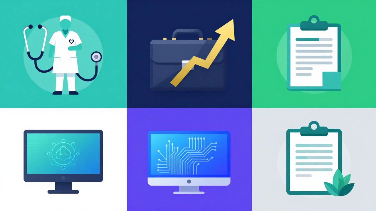 Abstract illustration representing nursing, business, tech, and healthcare careers