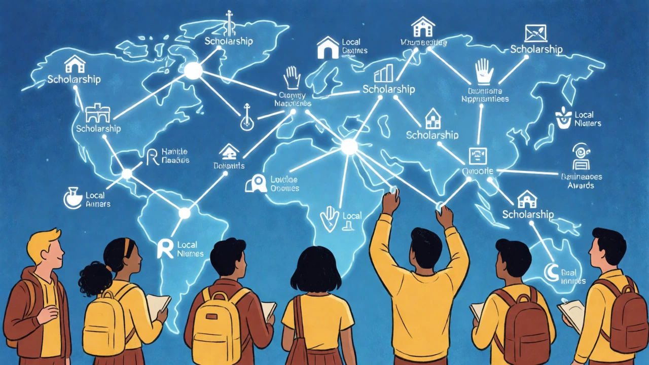 Students exploring a network map of local and niche scholarships