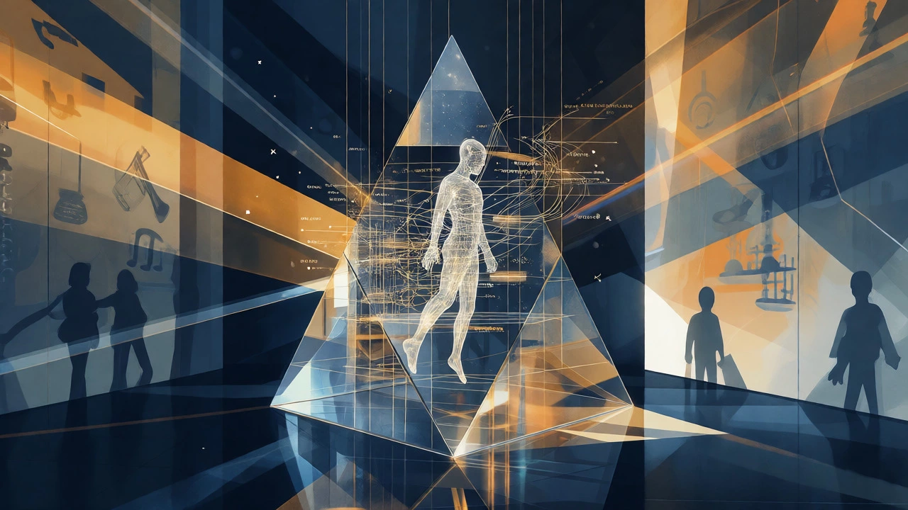 Abstract conceptual art showing holistic review through light refraction and human form