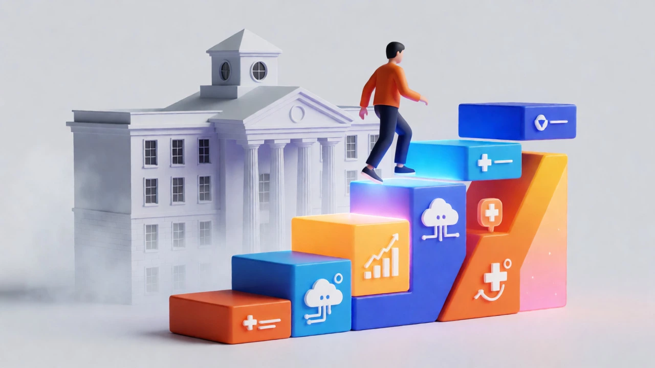 Conceptual image of climbing a staircase of quick career credentials