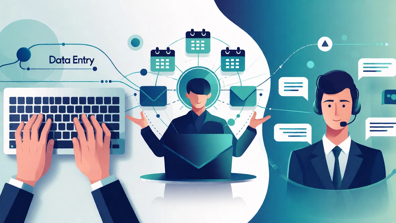 Illustration of data entry, virtual assistance, and customer support tasks