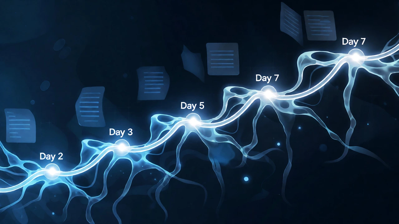 Visual representation of spaced repetition strengthening memory over time.