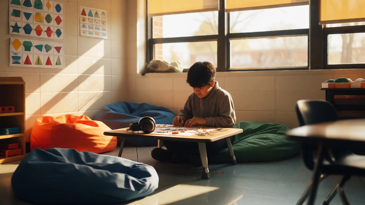 Autistic student thriving in a quiet, adapted learning space